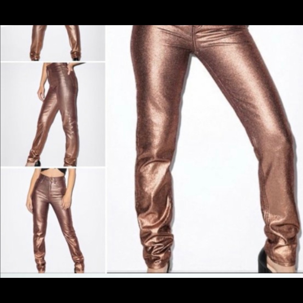 NWT American Apparel Jeans The High Waist Rose Gold Shinny Glitter Metallic